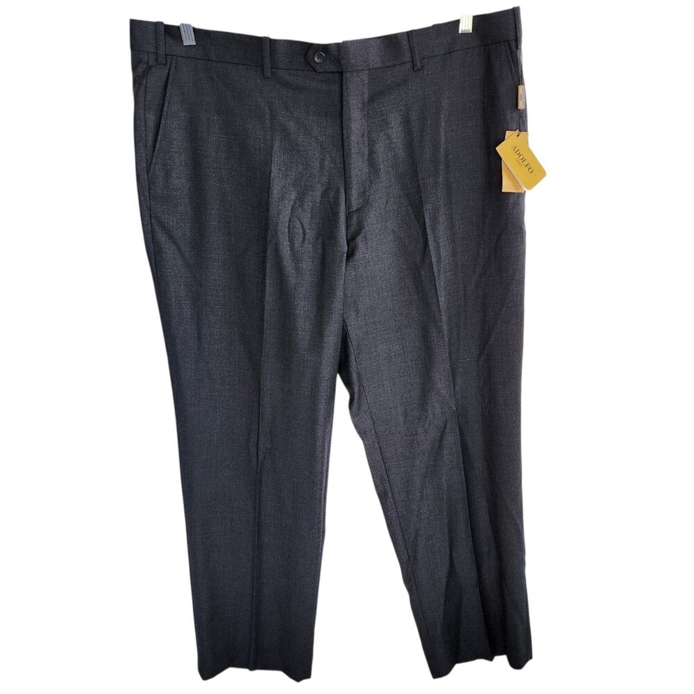 Adolfo Gold Dress Pants Men's 42x32 Charcoal Grey Super 140s Wool Cashmere NWT